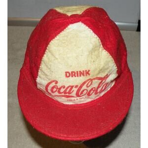Vintage 1950’s Drink Coca-Cola Kids Wool Felt Hat Red White Paper Tag Made USA